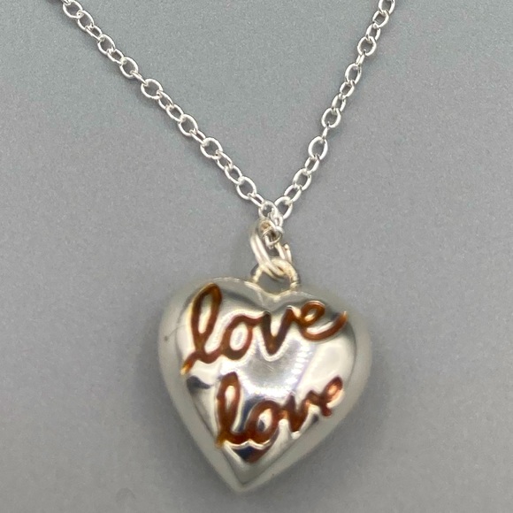 Puffed “Love” Heart Pendant Necklace - Sterling Silver - Picture 3 of 4